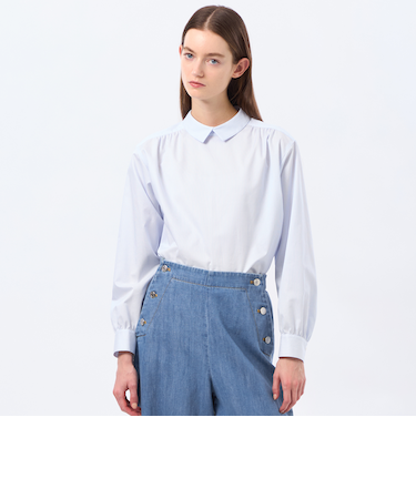 コットンサテンロールカラーブラウス