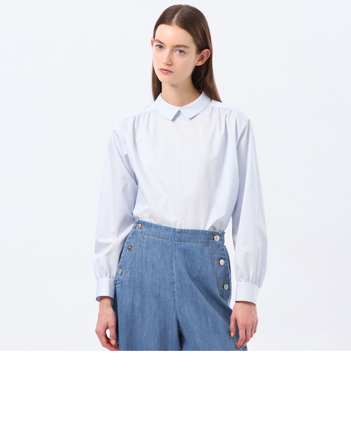 コットンサテンロールカラーブラウス