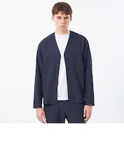 テーラードジャージー ノーカラーカーディガン 杢カラミストレッチ/チェック