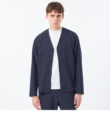 テーラードジャージー ノーカラーカーディガン 杢カラミストレッチ/チェック