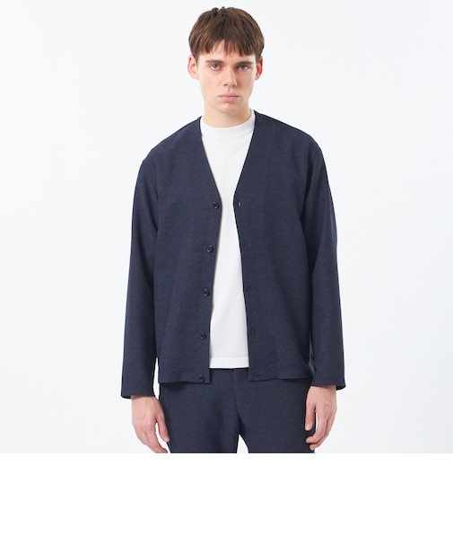 テーラードジャージー ノーカラーカーディガン 杢カラミストレッチ/チェック