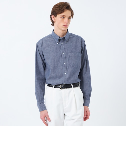 シャンブレー/ストライプ リラックスボタンダウンシャツ