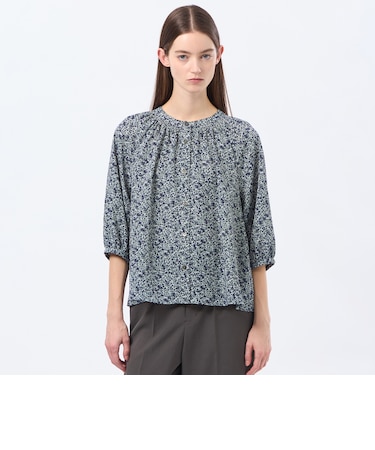 バイカラーフラワープリントブラウス