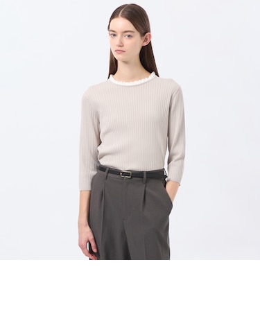 フリルカラーリブニット