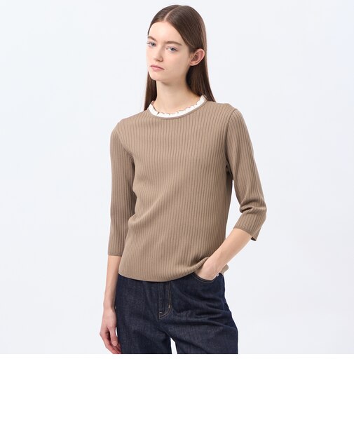 フリルカラーリブニット