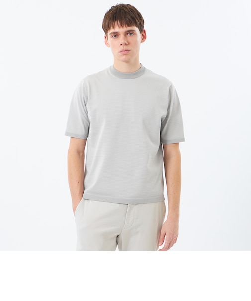 16Gプレーティング天竺 セミモックネックニットTシャツ