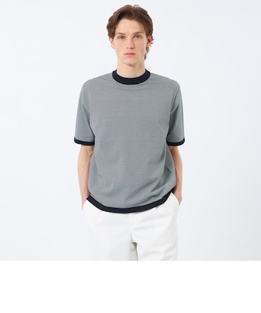 16Gプレーティング天竺 セミモックネックニットTシャツ