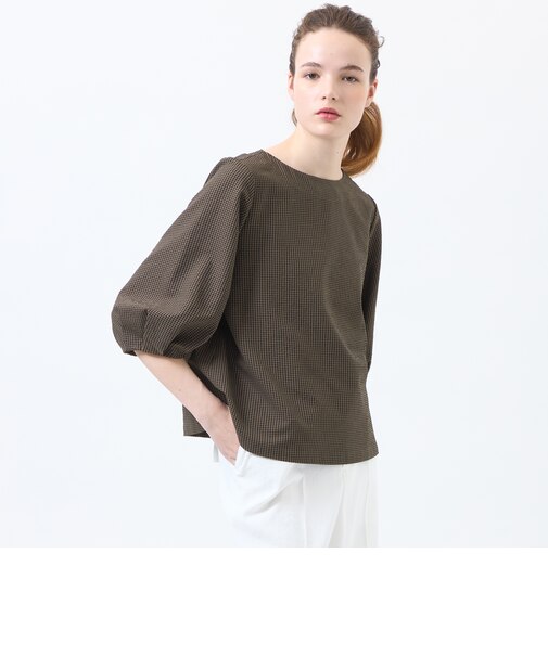 サマーサッカーパフスリーブブラウス