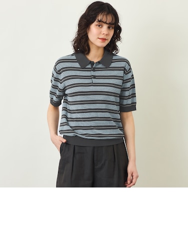 【GREY LABEL】リネンミックスボーダーポロニット