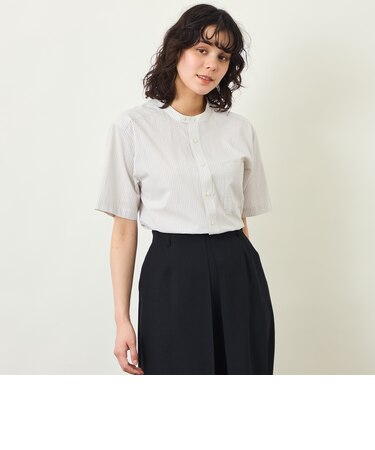 GREY LABEL コットンコードボイル バンドカラーシャツ