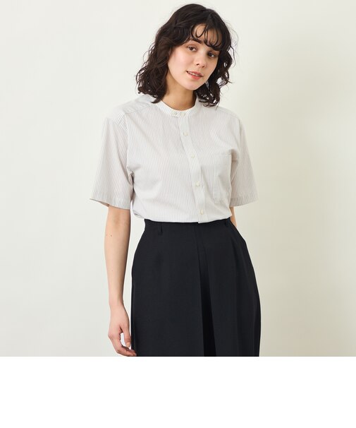 GREY LABEL コットンコードボイル バンドカラーシャツ