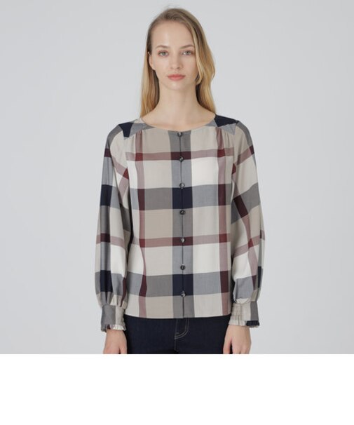 クレストブリッジチェックエアリーブロードブラウス