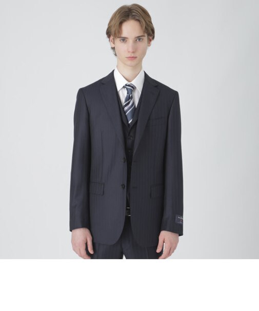 Ermenegildo Zegna ネイビーシャドーストライプスリーピーススーツ