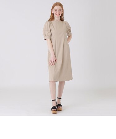 ライトスラブシャンブレーボリュームスリーブドレス