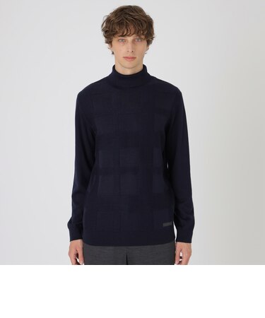 シャドーチェックタートルネックニット