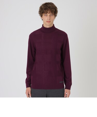 シャドーチェックタートルネックニット