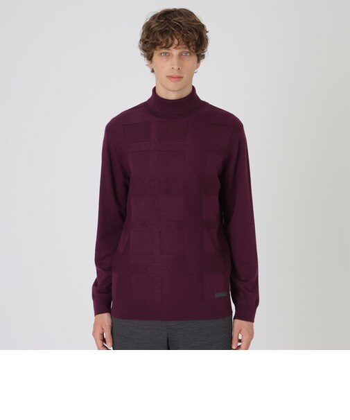 シャドーチェックタートルネックニット