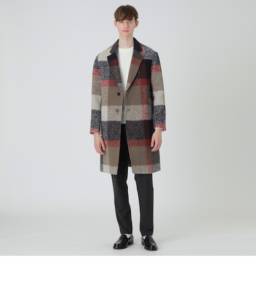 ビッグスケールクレストブリッジチェックカジュアルチェスターコート  