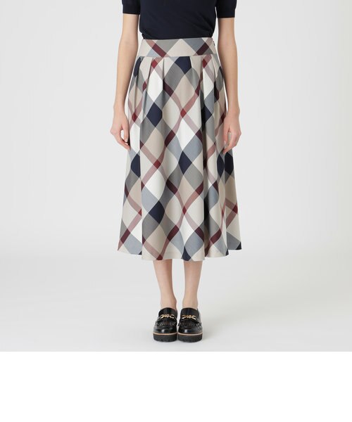 クレストブリッジチェッククロッシングツイルタックフレアスカート