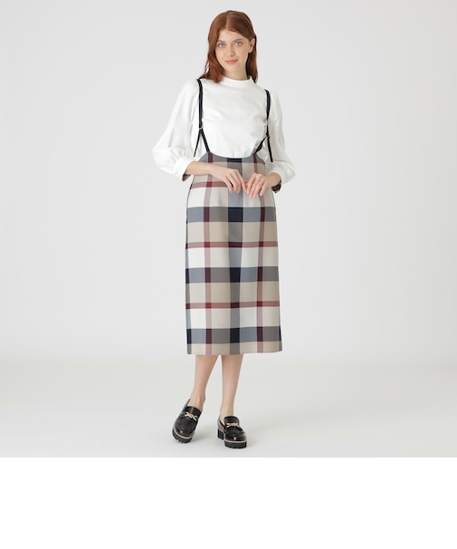 クレストブリッジチェッククロッシングツイルサロペットスカート 