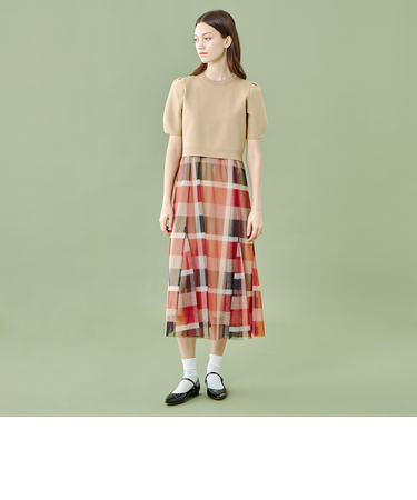 【美人百花コラボ】クレストブリッジチェックチュールニットセットアップ