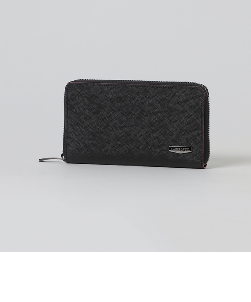 エンボスレザークレストブリッジチェックラウンドジップウォレット