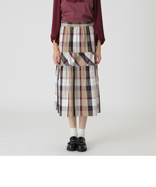 クレストブリッジチェックメモリータフタティアードスカート