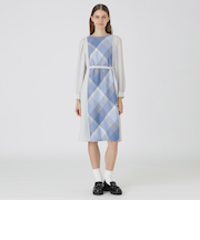 スムージーサテンパーシャルチェックドレス