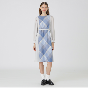 スムージーサテンパーシャルチェックドレス