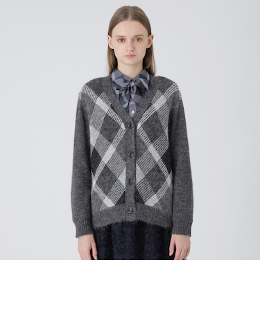 ヘアリークレストブリッジチェックジャカードカーディガン