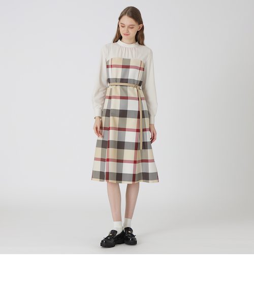 クレストブリッジチェッククロッシングビエラドッキングドレス｜ブルー