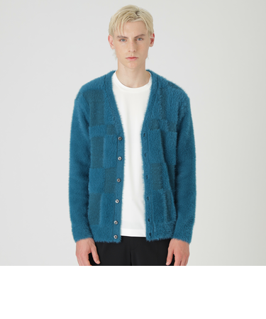 シャドーチェックシャギーニットカーディガン