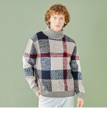 【WEB・一部店舗限定】クレストブリッジチェックタートルネックニット