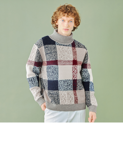 【WEB・一部店舗限定】クレストブリッジチェックタートルネックニット