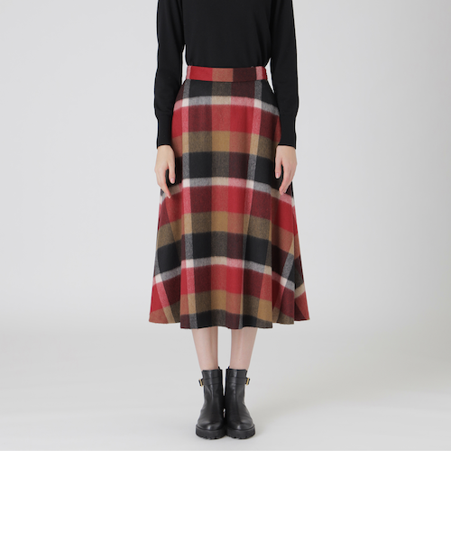 クレストブリッジチェックブライト起毛フレアスカート|ブルー クレストブリッジチェックブライト起毛フレアスカート|ブルー