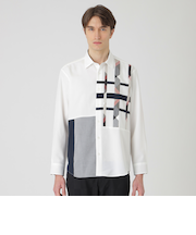 スリットチェックパッチワークシャツ