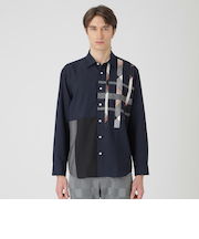 スリットチェックパッチワークシャツ