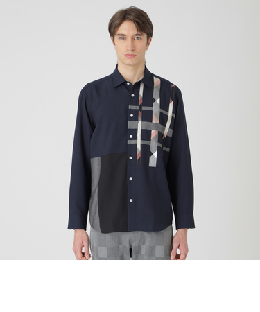 スリットチェックパッチワークシャツ