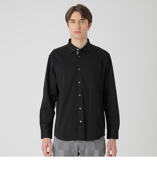 シャドーチェックニットドッキングシャツ｜ブルーレーベルブラック
