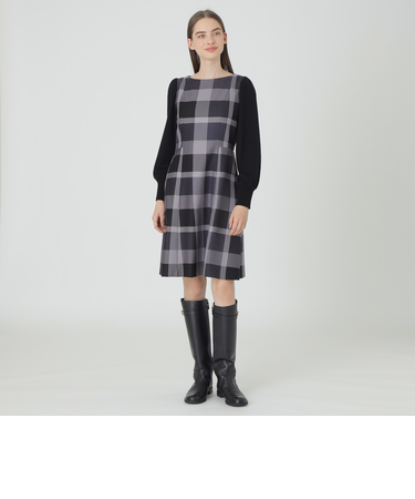 クレストブリッジチェッククロッシングビエラニットスリーブドレス