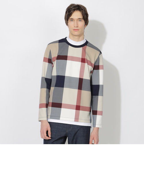 WEB・一部店舗限定】フェイクレイヤードチェックカットソー｜ブルー