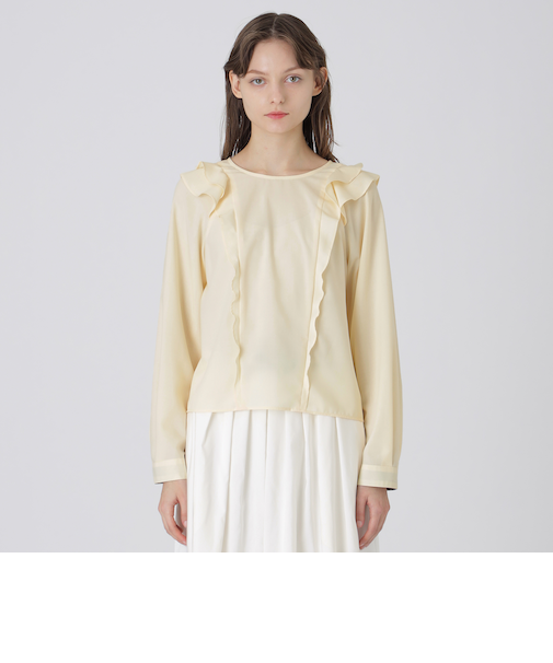 コットンライクナチュラルローンフリルブラウス