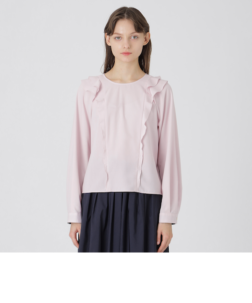 コットンライクナチュラルローンフリルブラウス