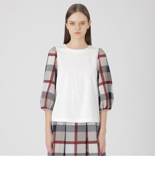 チェックスリーブトップス