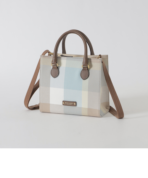 ブルーレーベルクレストブリッジ チェックキャンバススクエアミニトート　2way クレストブリッジチェックキャンバススクエアミニトート｜ブルー
