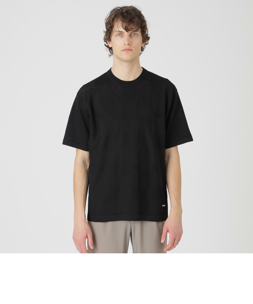 ハイツイストシャドーチェックニットTシャツ