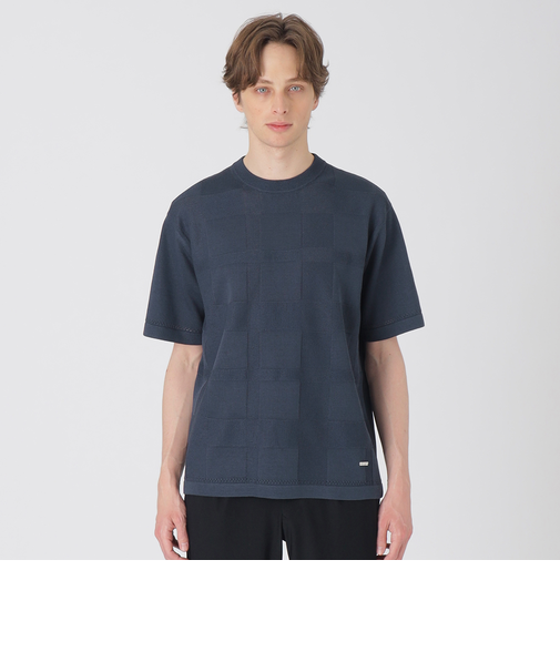 ハイツイストシャドーチェックニットTシャツ