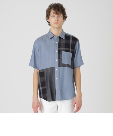 デニムライクキュプラパッチワークシャツ