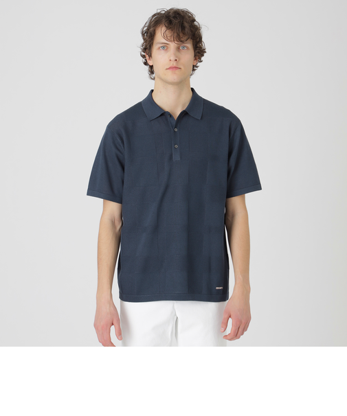 ハイツイストシャドーチェックニットポロシャツ