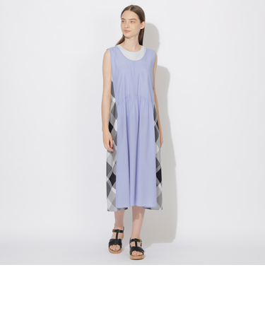 【WEB限定】ナイロンコットンタフタパーシャルチェックジャンパースカート